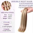 Butterfly Weft Hair Extensions Human Hair Mixed Golden Brown Double Weft Hair Extensions Real Human Hair 16 Inch Butterfly Invisible Weft Hair Color 4/22# with Micro Beads,Glueless Install 100g