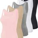 BQTQ 5 Pack Women's Tank Tops Square Neck Sleeveless Ladies Tank Top Undershirts (Black, XXL)