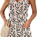 AUSELILY Womens Summer Dresses Sleeveless Spaghetti Strap Beach Cover up Drawstring Waist Mini Short Dress with Pockets (Beige, XXL)