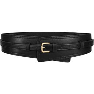 WERFORU Women Wide Waist Belts for Dress Women Fashion Wide Leather Belt 2-in-1 Waistband with Thin Belts for Dress (A-black-gold Buckle)