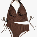 Shanjinl womens bathing suits Solid Color Drawstring Top And Bottom Swimsuit Set, For Summer Small