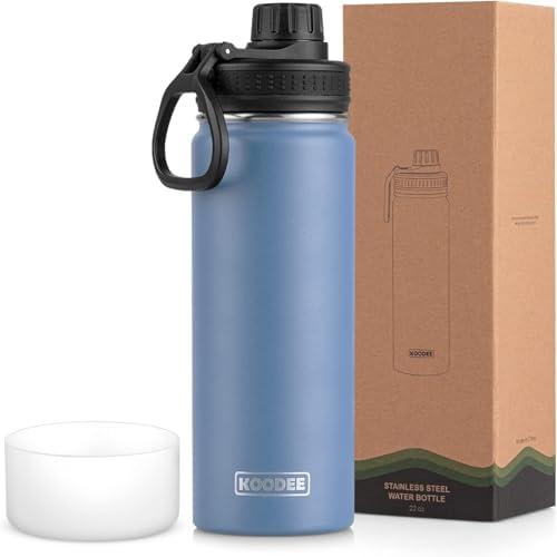 Koodee Insulated Water Bottle, 22 oz Stainless Steel Double Wall Vacuum Wide Mouth Sport Bottle with Leakproof Spout Lid (Royal Blue)