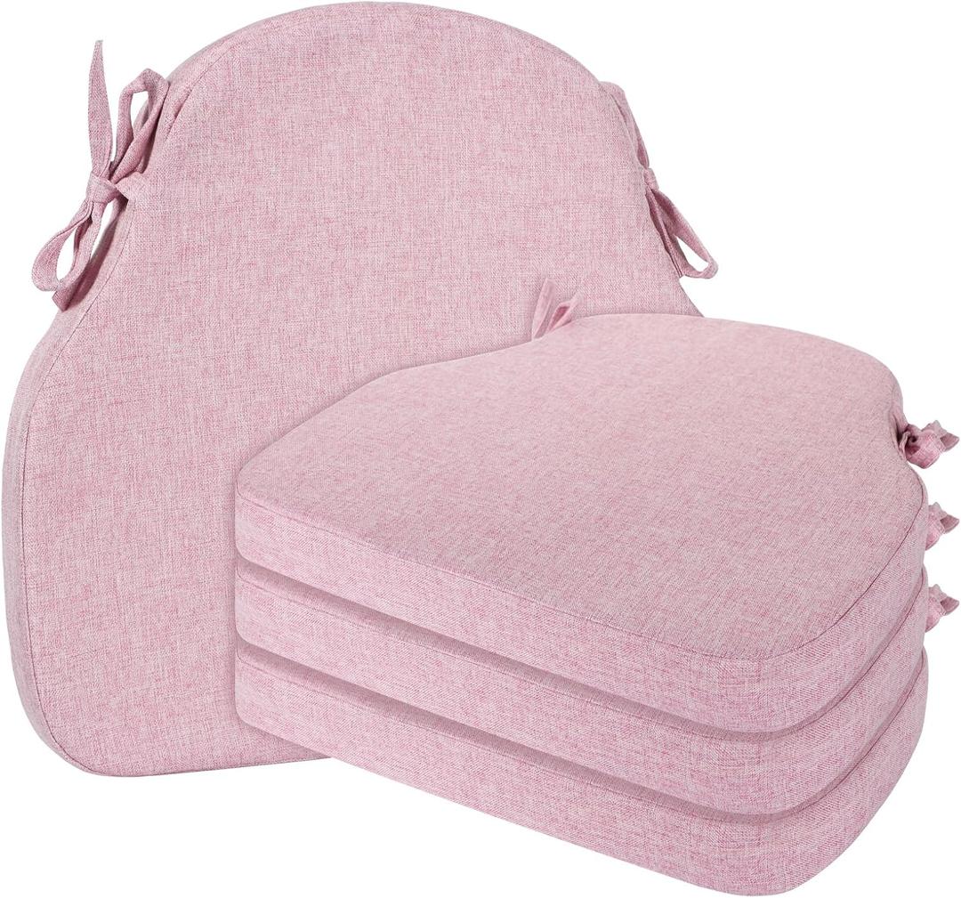 4 Pack Dusty Pink Winsor Chair Cushions with Ties, Dining Kitchen Chair Seat Pads Non Slip Removable Washable Cover 17"x16"