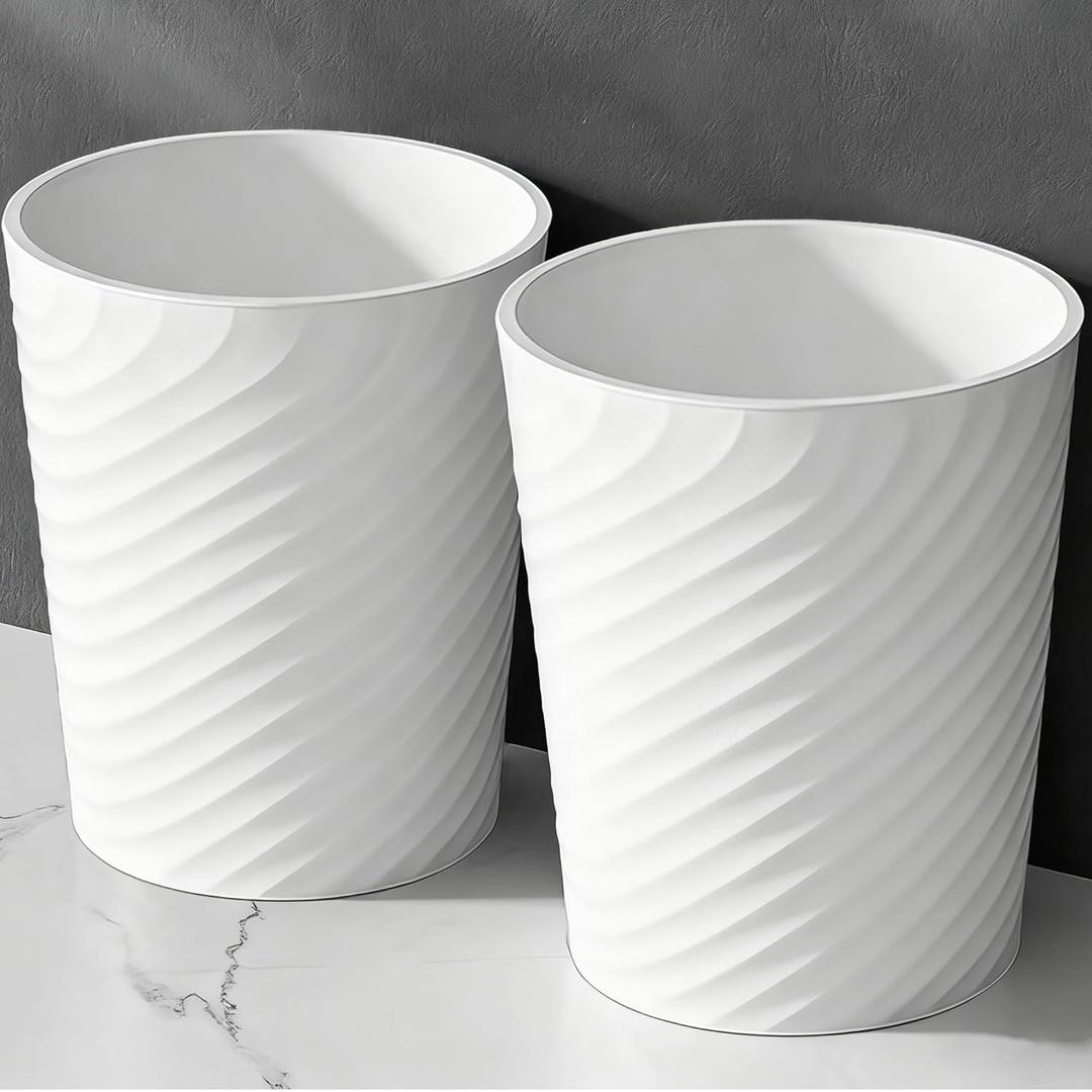 Bathroom Trash Can 1.8 Gallon Small Waste Basket Garbage Can for Dorm Kitchen Toilet Office Bedroom, 2 Pack White