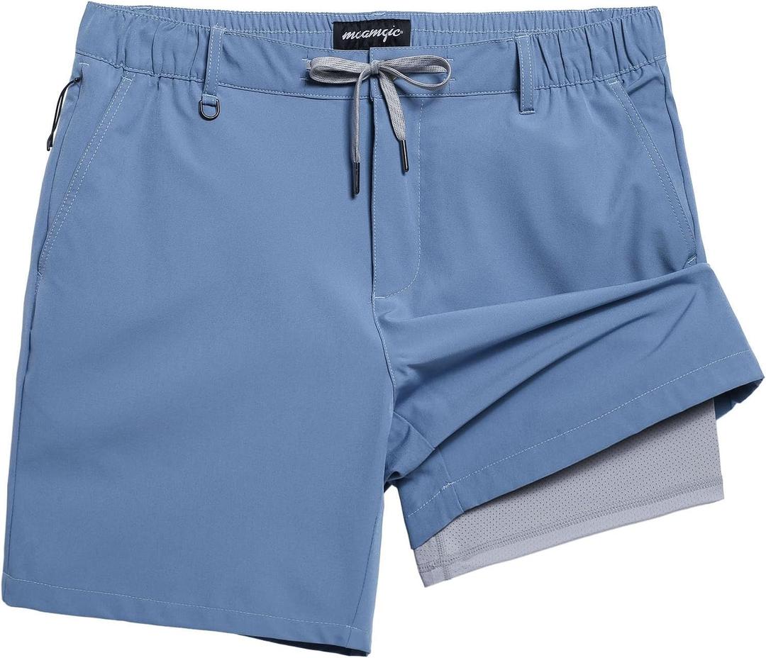 maamgic Mens Casual Shorts with Compression Liner 5/7 Inch Classic Fit Khaki Shorts (Medium, Gray Blue-gray) maamgic Mens Casual Shorts with Compression Liner 5/7 Inch Classic Fit Khaki Shorts (Medium, Gray Blue-gray)