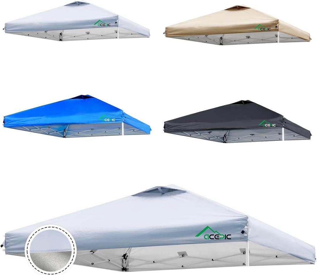 10x10 Canopy Replacement Top Cover with Air Vent,UPF 50+ UV protection,300D Silver-coated Polyester PA Waterproof flame retardant for Outdoor Garden Patio Canopies(Top Cover Only, Light Grey)