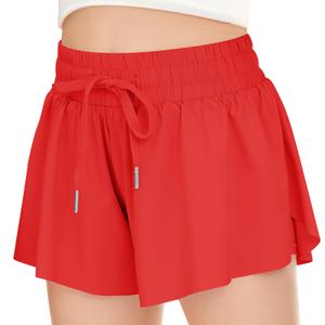 Girls Athletic Flowy Shorts with Pocket - 2 in 1 Butterfly Shorts for Teen Girls Youth Running Sports Spandex Red Large (Red, M)
