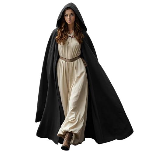 L'VOW Medieval Hooded Cape Renaissance Cloak with Hood - Assassins Creed Cosplay Sorcerer Hobbit Capelet for Halloween Women Men(Black)