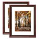 Eitida 12x16 in 2PK Vintage Cherry Wood Classic Poster Picture Frame, Ornate Gold Beaded Inner, Matted for 9x12 Photo, Wall Mount Display Vertically or Horizontally, Real Glass