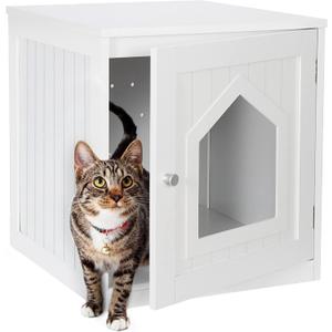 Litter Box Enclosure Cat Litter Box Furniture Hidden Litter Box Furniture Indoor Box Cabinet Cat House Side Table Nightstand (White)