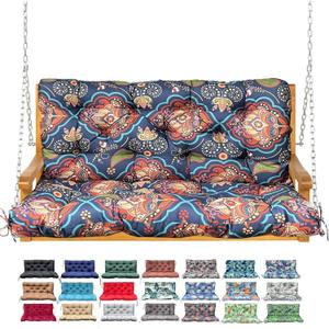 Porch Swing Cushion with Backrest,Waterproof Bench Cushion for Outdoor Furniture,2-3 Seater Replacement Thickened Swing Cushion with Ties,Patio,Outdoor,Backyard and Garden (Bohemian,47x40)