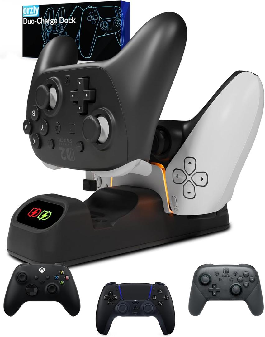 Orzly Controller Charger Stand for Google Stadia Works as Dock for All Type C Controllers (Jet Black)