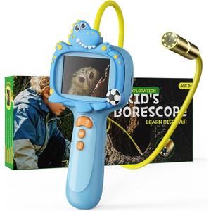Borescope Camera Toy with Light for Kids - STEM Science Educational Toy for 4 5 6 7 8 9 10 Years Old Boys Girls Birthday Gift, Snake Scope Camera for Outdoor Camping Nature Exploration (Blue)