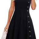 Liyinxi Women's Casual Summer Beach Flattering Flowy A-Line Spaghetti Straps Solid Cotton Button Down Midi Sundress, L