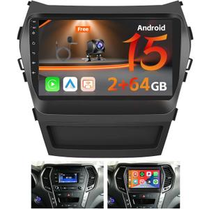 [2G+64G] Radio for Hyundai Santa Fe 2013 2014 2015 2016 2017 with Wireless Carplay, 9 Inch Android Touch Screen for Santa Fe Car Stereo, Bluetooth, GPS Navigation, 5GHz WiFi, DSP, 28UI + Backup Cam