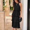 ZESICA Women's 2026 Summer Sleeveless Halter Neck Ruffle Tiered Layed Chiffon Flowy Swing Long Midi Dress (Black, L)