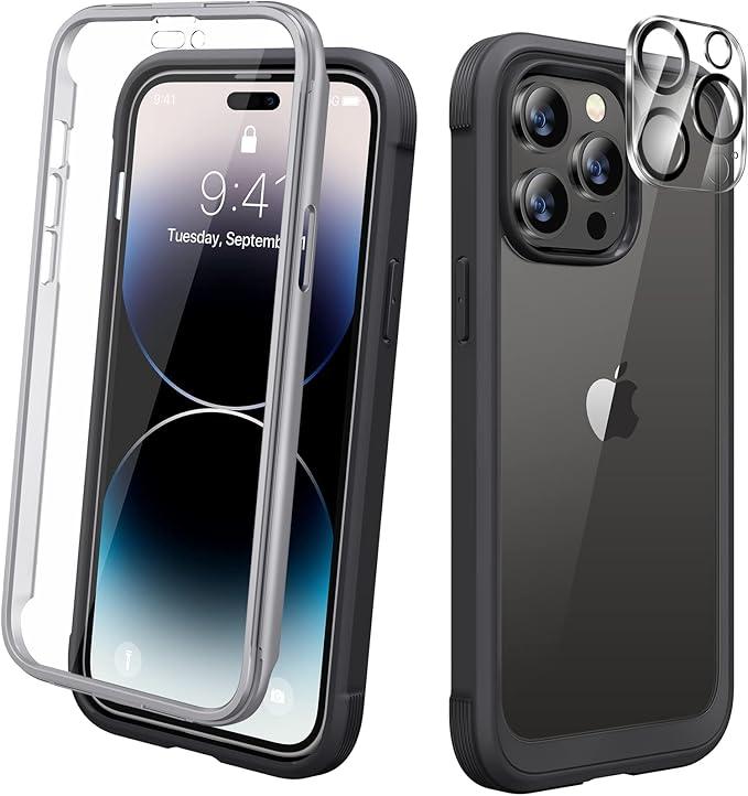 Diaclara Designed for iPhone 14 Pro Max Case 6.7, [2023 Upgraded] Full Body Rugged Phone Case w/Built-in Sensitive Anti-Scratch Screen Protector+9H Tempered Glass Camera Lens Protector(Royal Purple)