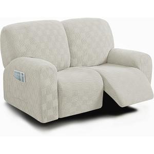 ULTICOR Reclining Loveseat Slipcover, 48" - 65" L, 6-Piece Jacquared Stretch Loveseat Reclining Sofa Covers, 2 seat Loveseat Recliner Cover, Thick, Soft, Washable (Style 4) (Ivory)