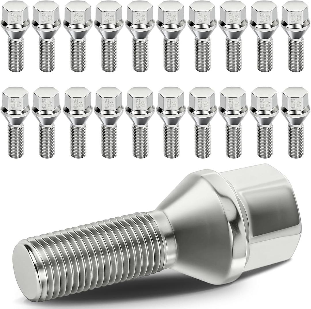 cciyu M12x1.25 Lug Nuts 20Pcs Wheel Lug Bolts 12x1.25 Shank 28mm Hex 17mm Chrome Lug Nuts Set fit for Jeep for Cherokee for Renegade for Compass for Dodge for Dart for Chrysler 200 for Fiat 500X