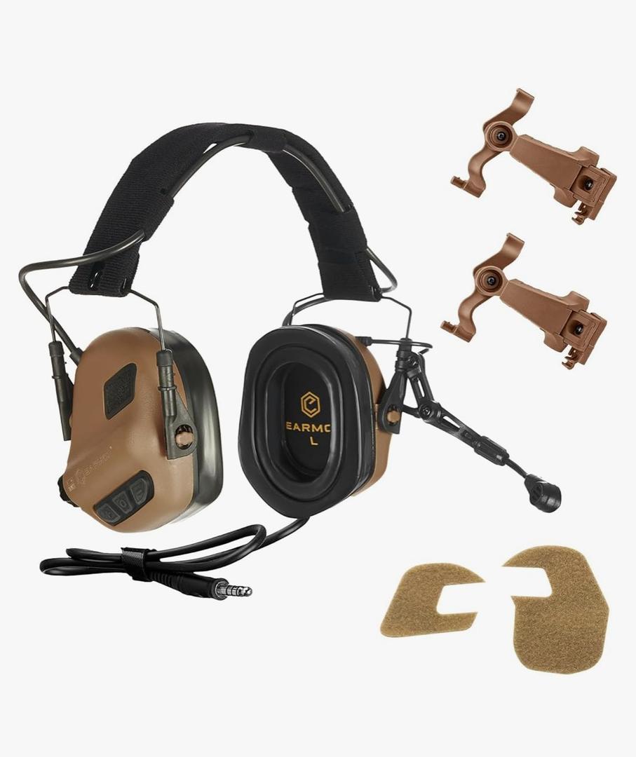 EARMOR M32X PLUS Tactical Headset Shooting Ear Protection with MIC, Nato TP120 & U-174 Connector and ARC Rail Helmet Adapters