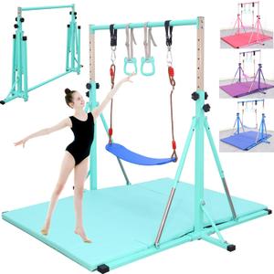 Foldable Gymnastics Bar,5FT Horizontal bar,Adjustable Kids Training bar for Kids Ages 3-15,Kids Gymnastics bar,Triangle Stable Structure-Gym Equipment for Home