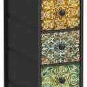GiftGo Retro Skinny Dresser with Fabric Drawers Thin Slim Boho Mandala Flower Chest of Drawers Narrow Storage Tower for Small Spaces Gaps Bedroom Beautiful Nightstand Living Room Table, 18.9"D x 9.8"W x 34.7"H (5 Drawers), Narrow Mandala