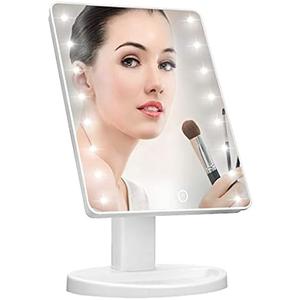 KOOKIN Lighted Vanity Makeup Mirror 16 Led Lights 180 Degree Rotation Lighted Mirror Touch Screen Adjusted Brightness Desk Mirrors USB Dual Supply Bathroom Beauty Cosmetic Mirrors (White)