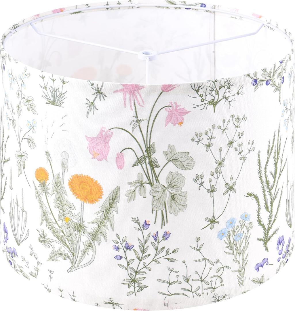 Drum Lampshades Floral Printed Lamp Shades - 13" x 13" x 10" - Ideal for Table & Floor Lamps - Natural Linen- Hand Crafted - Modern Lamp Shade Decor - Assembly Required By GO&SO (Multicolour-7)