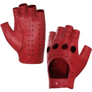 Harssidanzar Womens Lambskin Leather Fingerless Gloves Unlined Half Finger Driving GL012 (Large, Red)