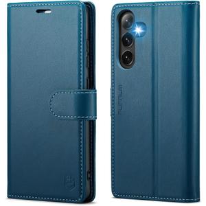 FLIPALM Wallet Case for Samsung Galaxy S24, RFID Blocking Credit Card Holder, PU Leather Folio Flip Kickstand Protective Shockproof Cover for S24 (Blue, for S24-6.2")