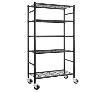 Sakugi Storage Shelves Organizer - 5 Tier Metal Shelf Organizer with Metal Wheels and Adjustable Leveling Feet, Heavy Duty Garage Shelving for Kitchen, Pantry and Closet, 33.1"x12.6"x73.5", Black