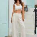 Beautiful Nomad Women's Linen Pants Casual High Waisted Wide Leg Pant Baggy Trousers with Pockets (XL)