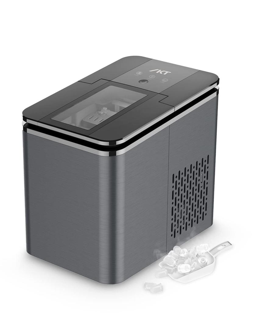 IKT Portable Ice Maker, 9 Ice Cubes Ready in 6-8 Minutes, ETL Certificated Makes 26.5lbs in 24 Hrs, Ice Machine for Home/Kitchen/Office/Bar, with Ice Scoop and Bucket, Gray