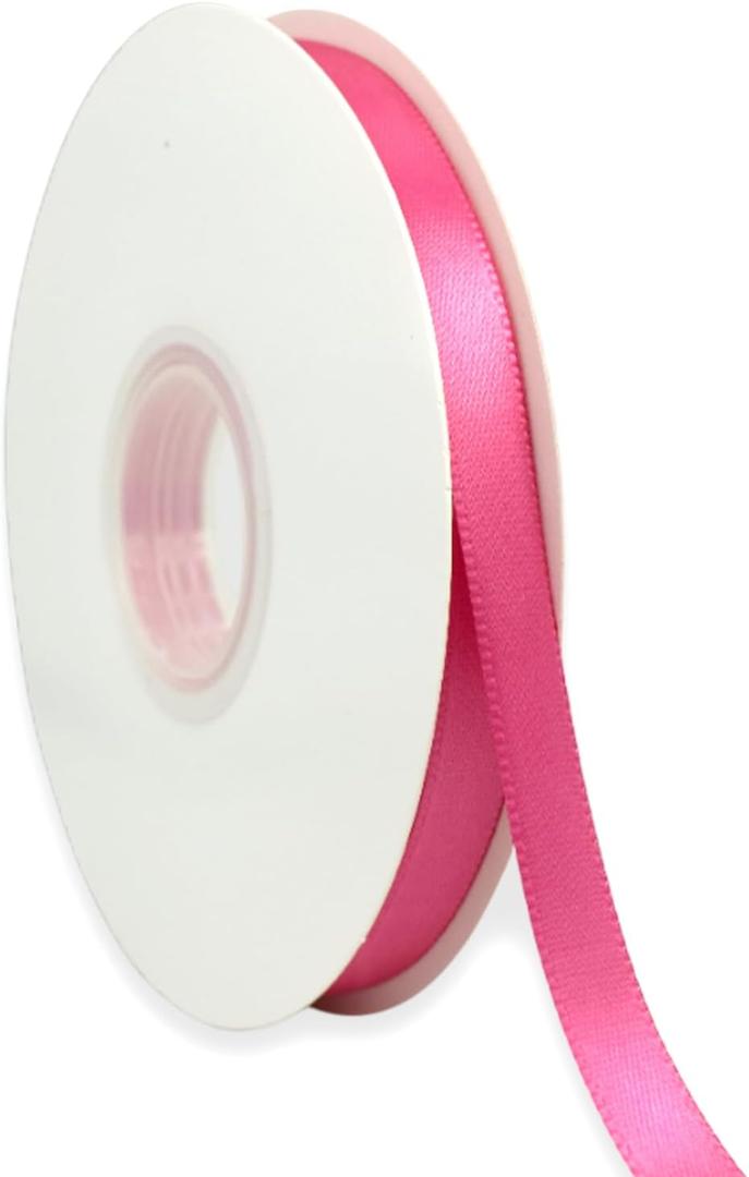 Hot Pink Ribbon 3/8 Inch x 50 Yards Satin Ribbon Continuous, Single Face, for Crafts, Gift Wrapping, Floral Bouquet, Weddings, and Decorations, with Spool