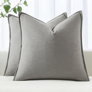 MIULEE Decorative Linen Pillow Covers 18x18 Inch Light Gray ​Boho Farmhouse​ ​Neutral Couch Throw Pillows for Bed Pack of 2 Accent Modern Pillowcase Sofa Livingroom Home Decor