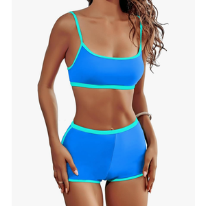 AngiMelo High Waisted Bikini Sets for Women Two Piece Tummy Control Swimsuits Modest Bathing Suit Shorts Swim Suits Teens M