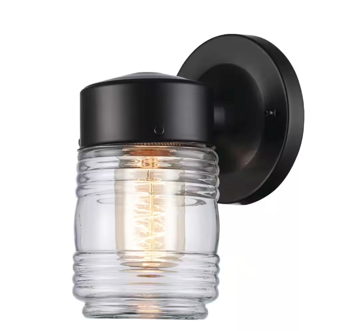 Design House 502195 Jelly Jar 1 Light Indoor/Outdoor Wall Light, Black