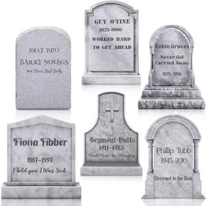 Blosssound 6 Pcs Funny Halloween Tombstone Yard Signs Humor Gravestone Headstone Outdoor Decorations with Stakes Waterproof Graveyard Lawn Yard Signs for Halloween Garden Decor