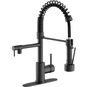 Kitchen Faucet with Pull Down Sprayer, Commercial Industrial Modern Single Handle Spring Copper Faucets for Kitchen Sink (Black)
