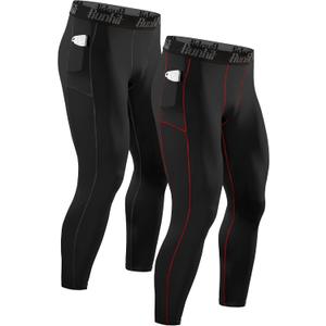 Runhit Compression Pants Men Running Tights Leggings Athletic Workout Gym Pants (Small, 2 Pack Pocket :Black & Red)