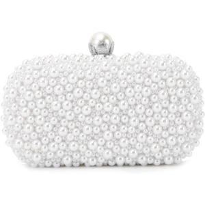 Oweisong Pearl Clutch Purses for Women Beaded Clutch Bag Formal Wedding Bride Evening Bag Party Tote Handbag (White)