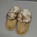 Besroad Indoor Outdoor Furry Faux Fur Winter Warm House Slippers Soft Flat Slide Slippers for Women Brown 6-7