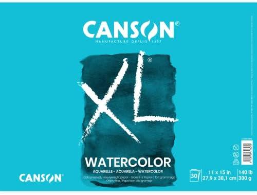 Canson XL Series Watercolor Paper Pad, 11" x 15", White, 140 lb. (300gsm), Cold Press, Tape Bound, 30 Sheets/Pad