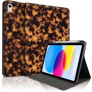 TopPerfekt Case for iPad 11th (A16) 11inch 2025 / 10th Gen 10.9-inch 2022, Cool Tortoiseshell Print Trendy Design Stand Folio Case with Pencil Holder, Anti-Slip/Anti-Shock- Tortoiseshell Tiger Stripes