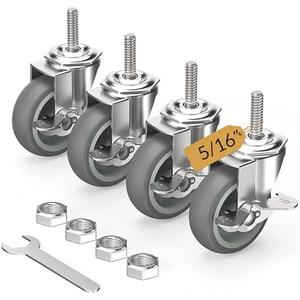HOLKIE Caster Wheels 3 inch Locking Casters Set of 4, Threaded Stem 5/16" -18 x 1-1/2" (Diameter 5/16", Length 1-1/2") Swivel Heavy Duty Castors Gray