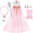 Tutu Dreams Princess Dress up Clothes for Girls, Mermaid Sequin Costumes Cape Set 10 Pcs for 3 4 5 6 7 8 Birthday Party Gift (One Size, Light Pink)