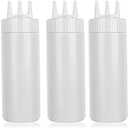 beyonday 3pcs Seasoning Squeeze Bottles, 3 Hole Ketchup Mustard Dressing Squeeze Squirt Bottles, Salad Sauce Condiment Cream Squeeze Bottles for Kitchen Restaurant Bakery(24oz, White)