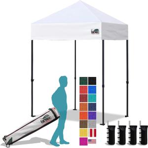 Eurmax USA 5x5ft Pop Up Canopy, Commercial Instant Tent for Outdoor Events, Patented No-Tip Rolling Storage Bag with 4 Sandbags, UV & Water Resistant, Heavy Duty Portable Shelter Gazebo,White