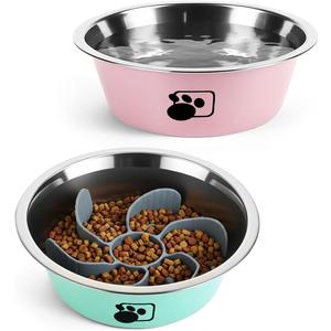 Slow Feeder Dog Bowls,6cups Large Capacity,Set of 2,Including Two Bowls and one Slow Feeder Insert,Suitable for Large and Medium-Sized Dogs