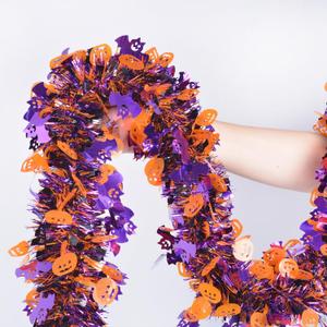 2 x Halloween Tinsel Garland Party Decorations 33FT Orange Purple Black Halloween Pumpkin Bat Garland Twist Hanging Indoor Outdoor Decorations